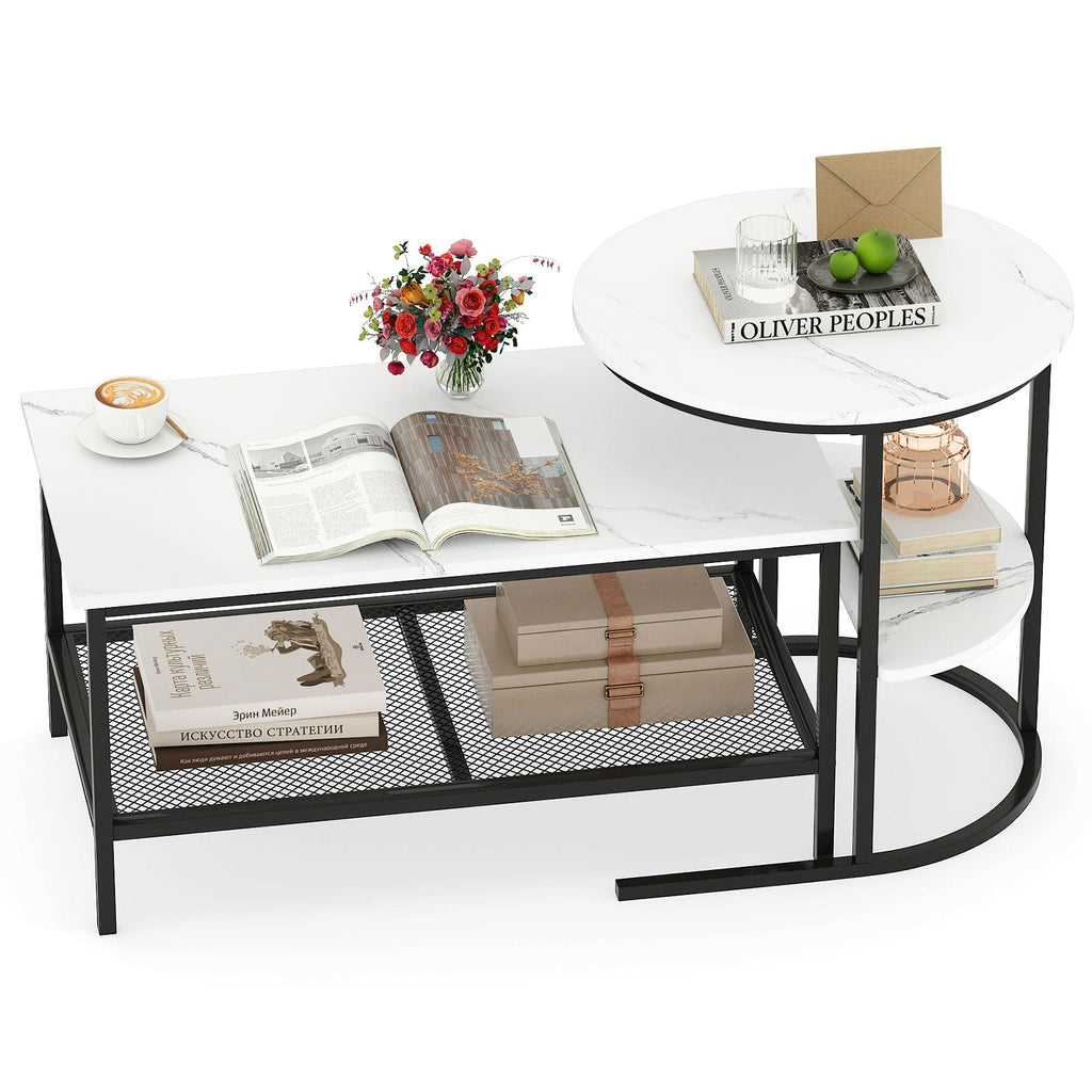 Coffee Table 2-Tier Rectangle Coffee Table and Side End Table with Storage Shelves