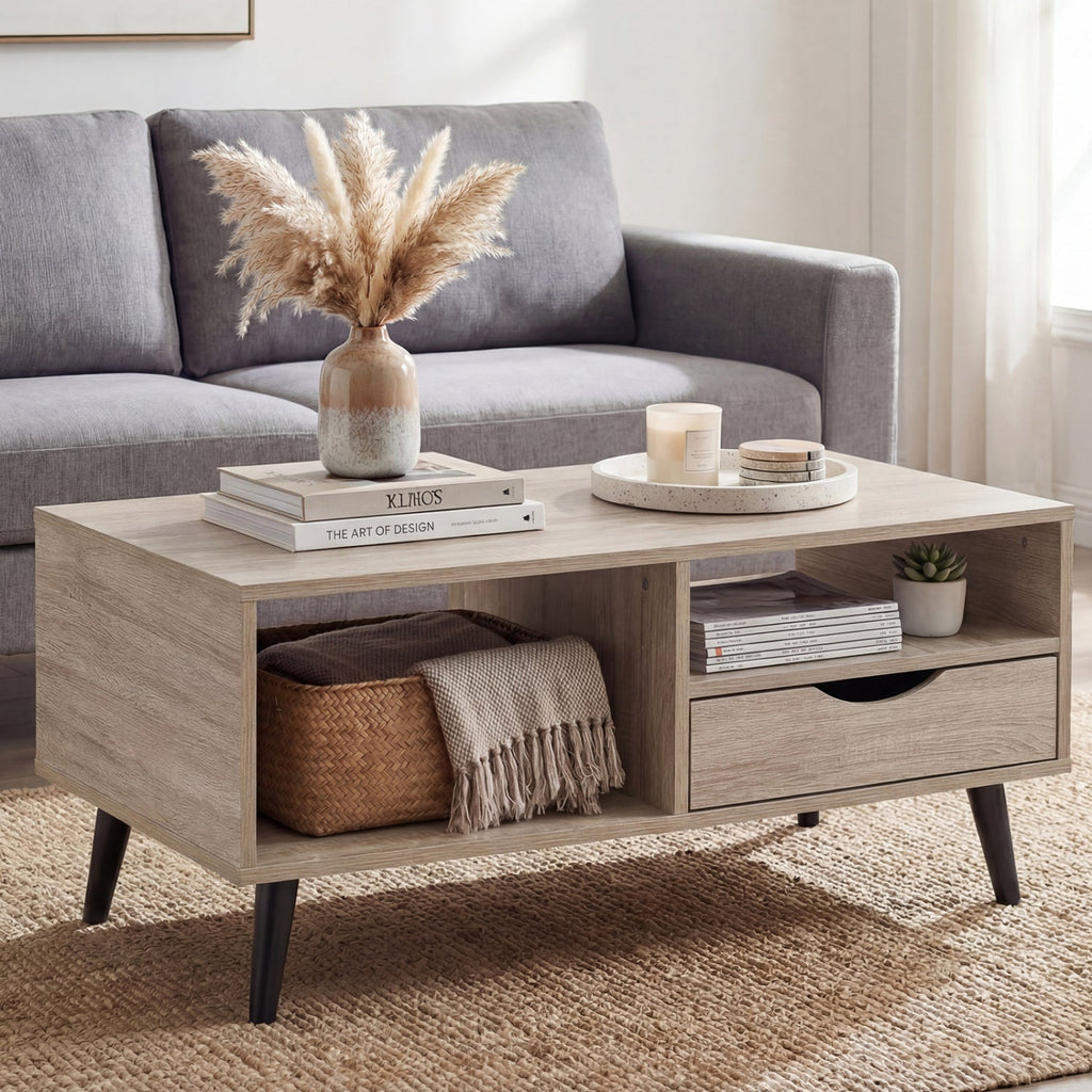 Coffee Table with Storage Rustic Rectangle Center Table