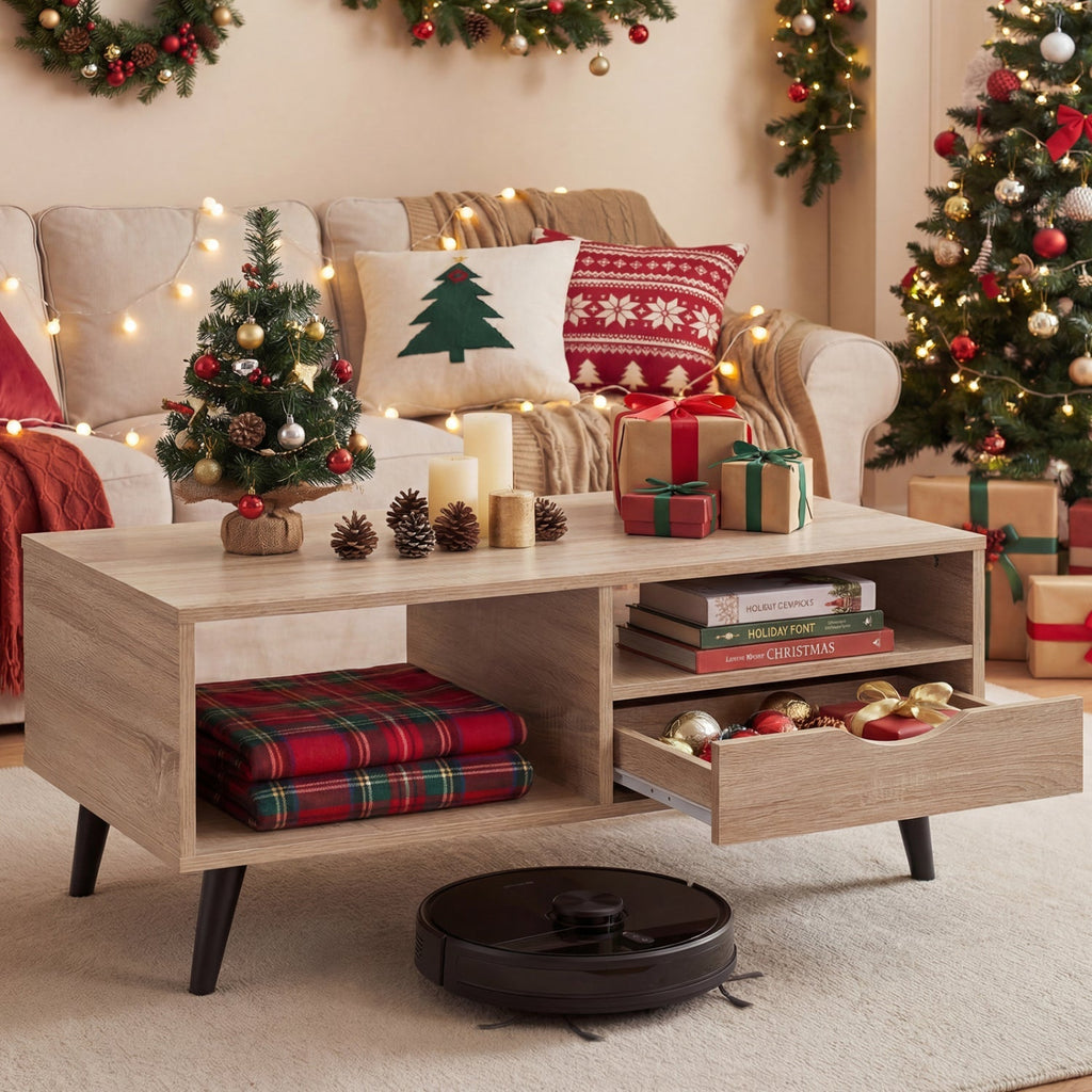 Coffee Table with Storage Rustic Rectangle Center Table