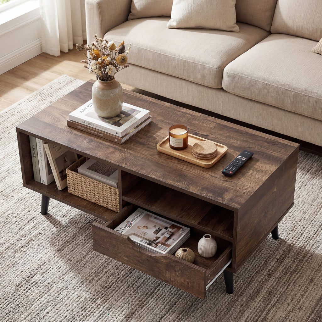 Coffee Table with Storage Rustic Rectangle Center Table