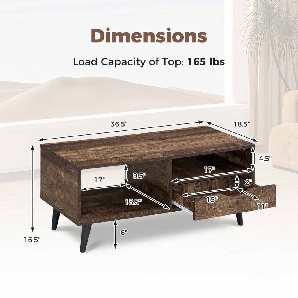 Coffee Table with Storage Rustic Rectangle Center Table