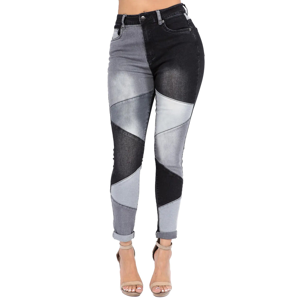 Color Block High Waist Skinny Jeans