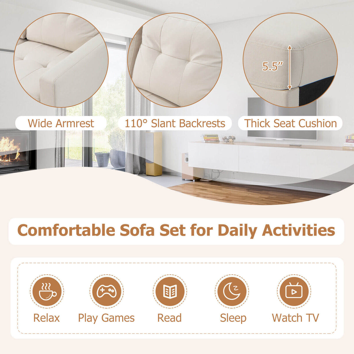 L-shaped Sectional Corner Sofa Set with Storage Ottoman