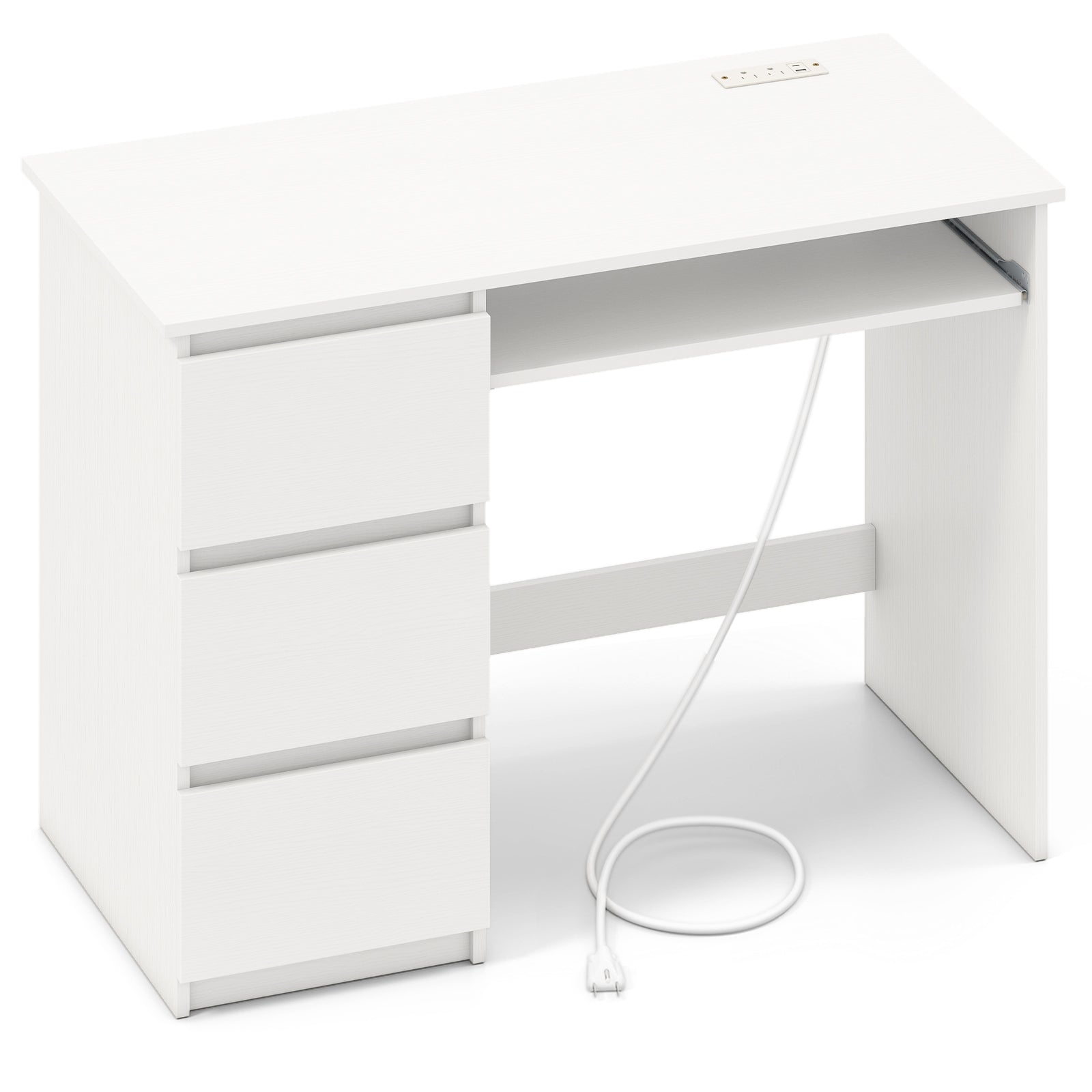 Computer Desk with Power Outlet Keyboard Tray and 3 Large Drawers