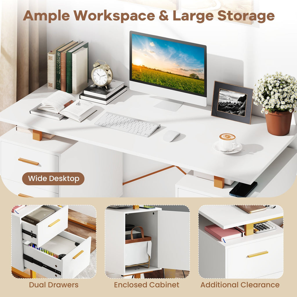51 Inch Computer Desk with Floating Desktop and Dual Drawers-White