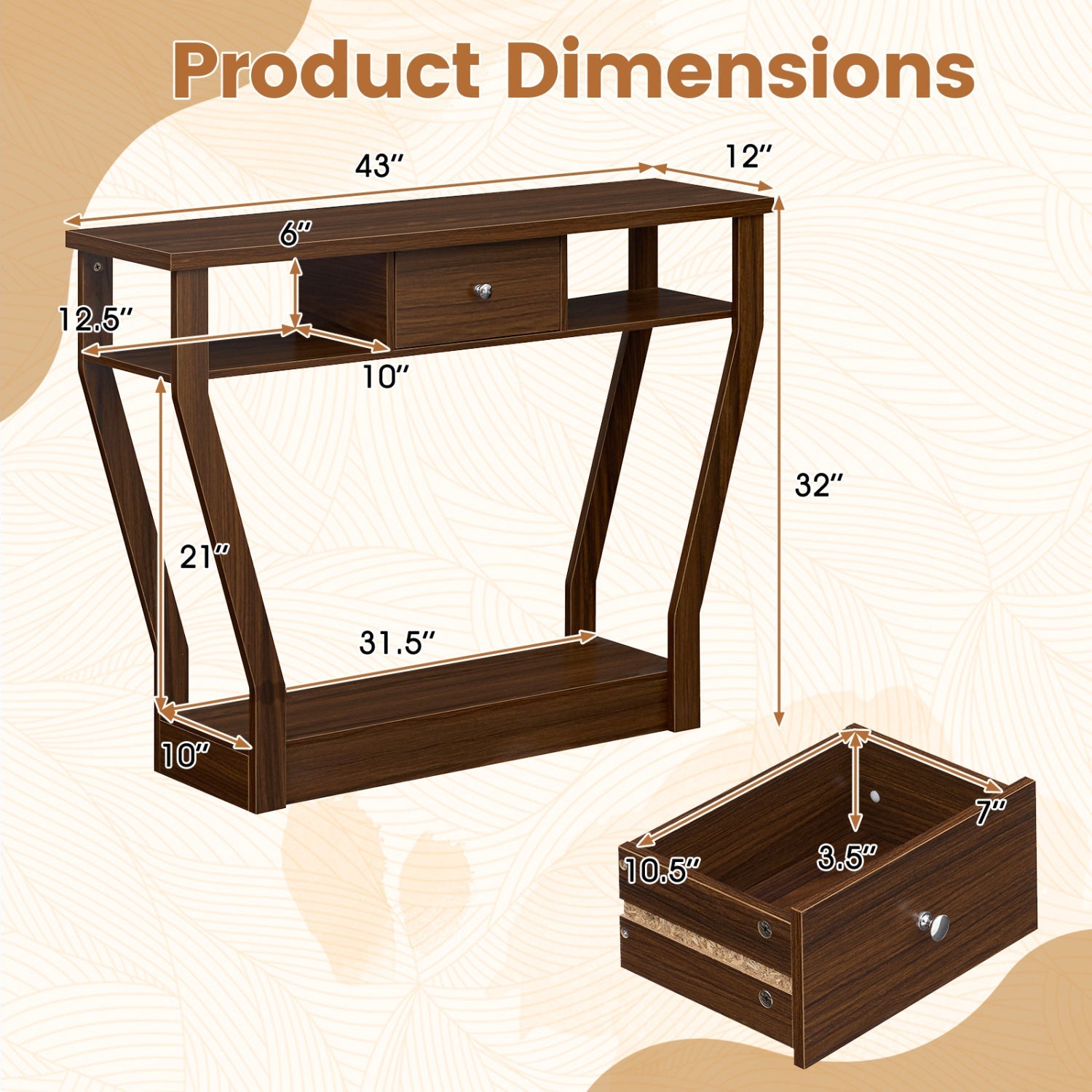 Console Table with Storage Drawer and Shelf, 47-Inch