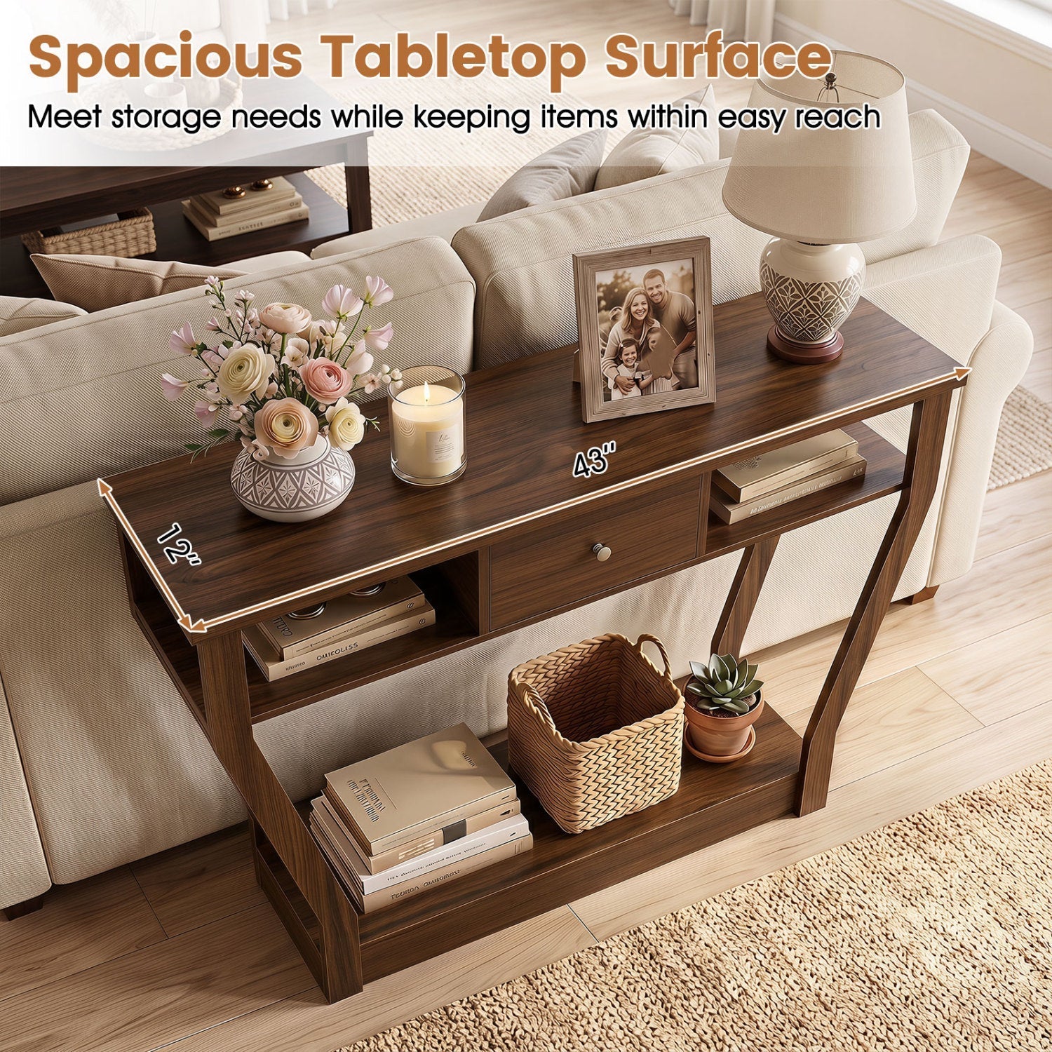 Console Table with Storage Drawer and Shelf, 47-Inch