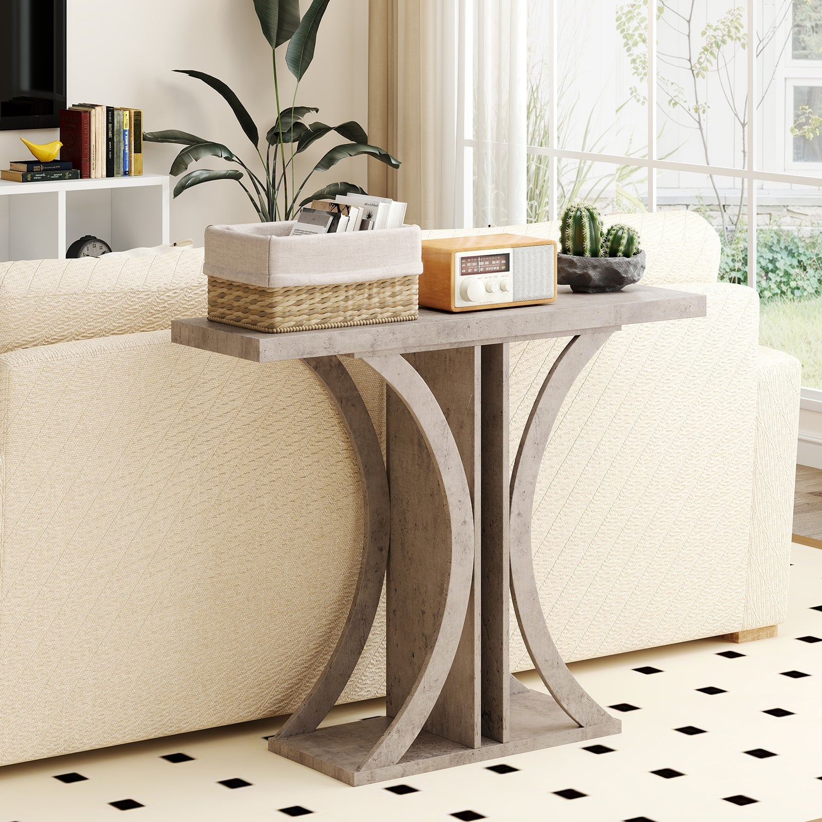 Console Table 39.5 Inch Rectangular Entryway Table with Geometric Frame