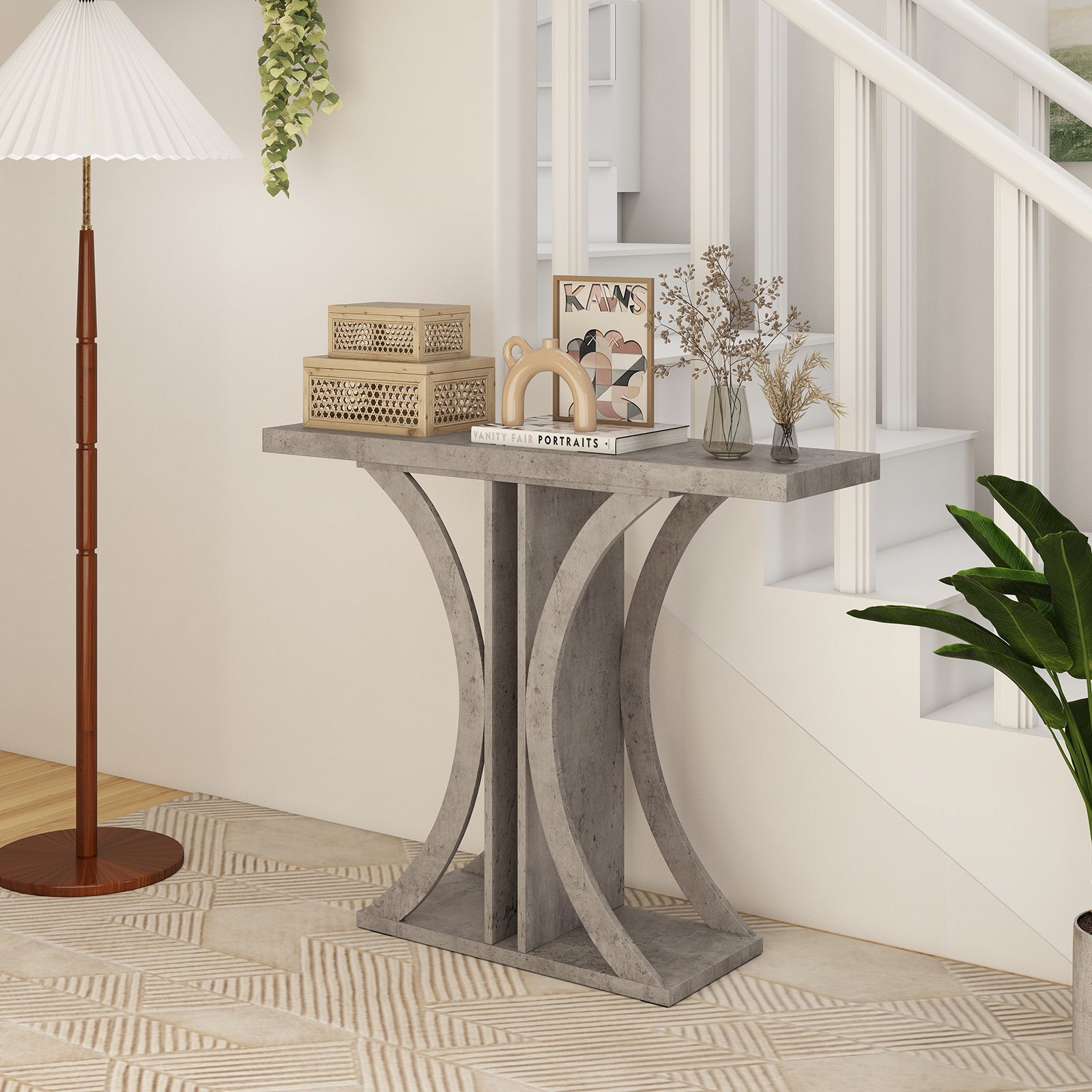 Console Table 39.5 Inch Rectangular Entryway Table with Geometric Frame