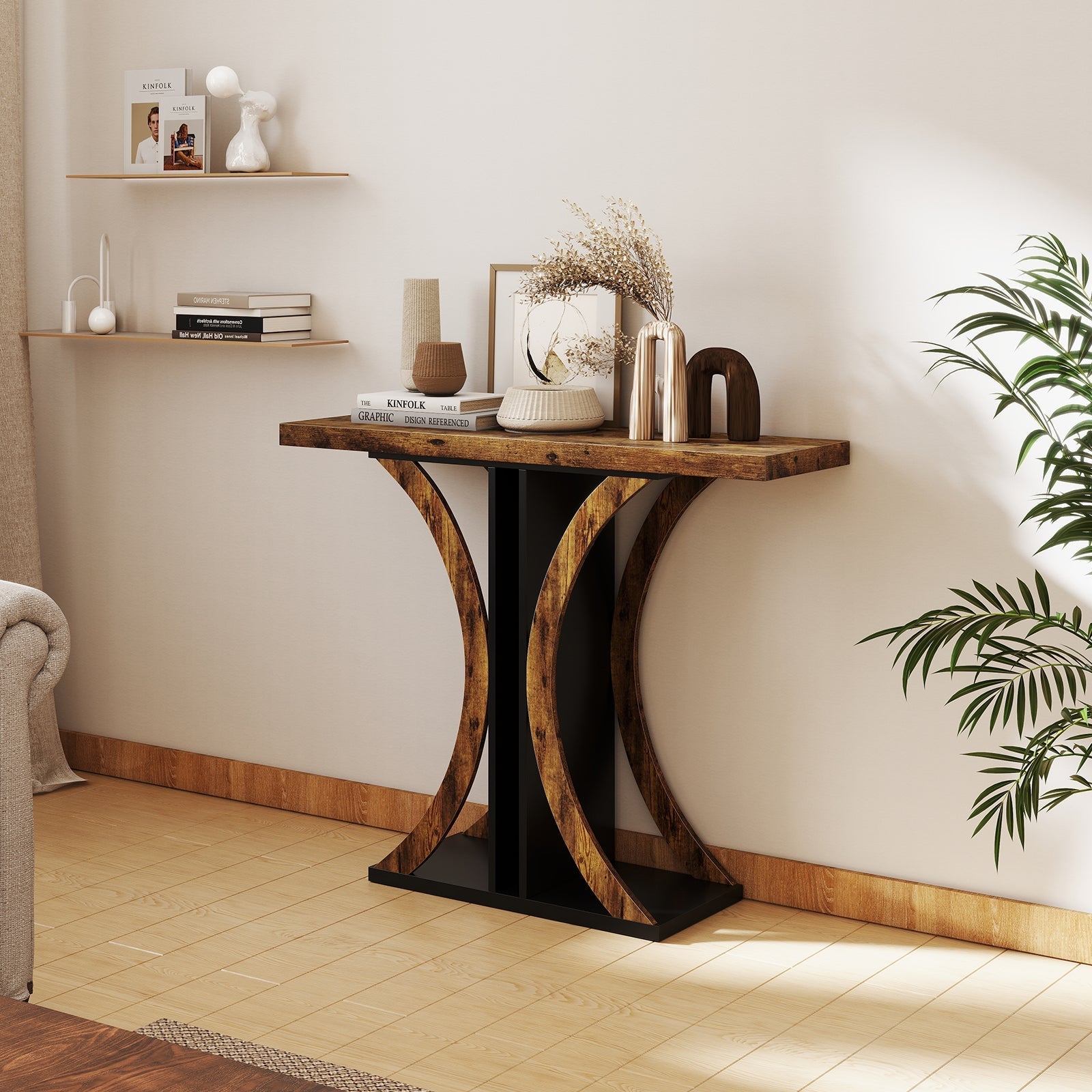 Console Table 39.5 Inch Rectangular Entryway Table with Geometric Frame