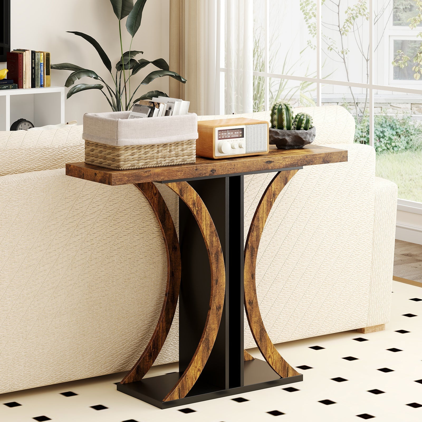 Console Table 39.5 Inch Rectangular Entryway Table with Geometric Frame