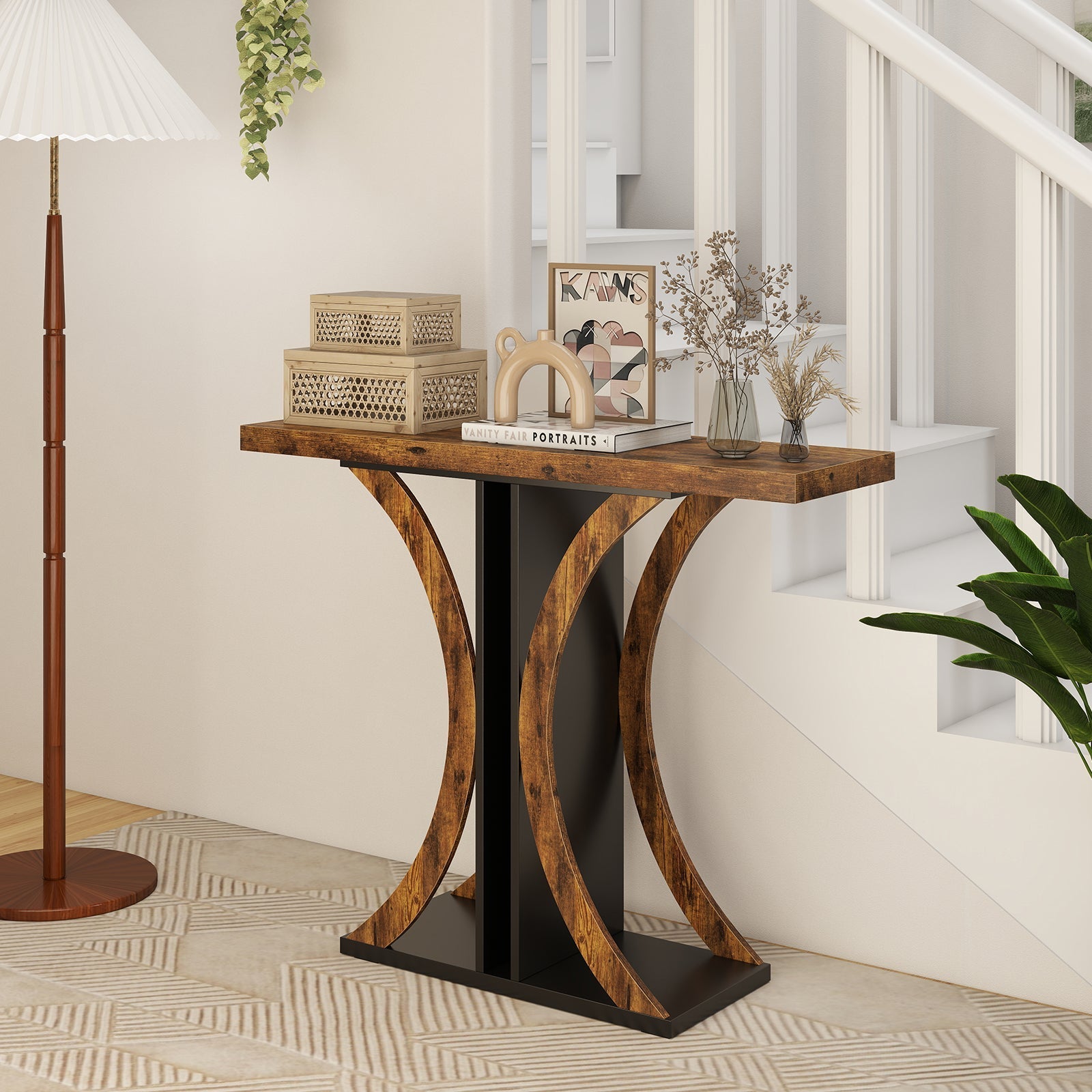 Console Table 39.5 Inch Rectangular Entryway Table with Geometric Frame