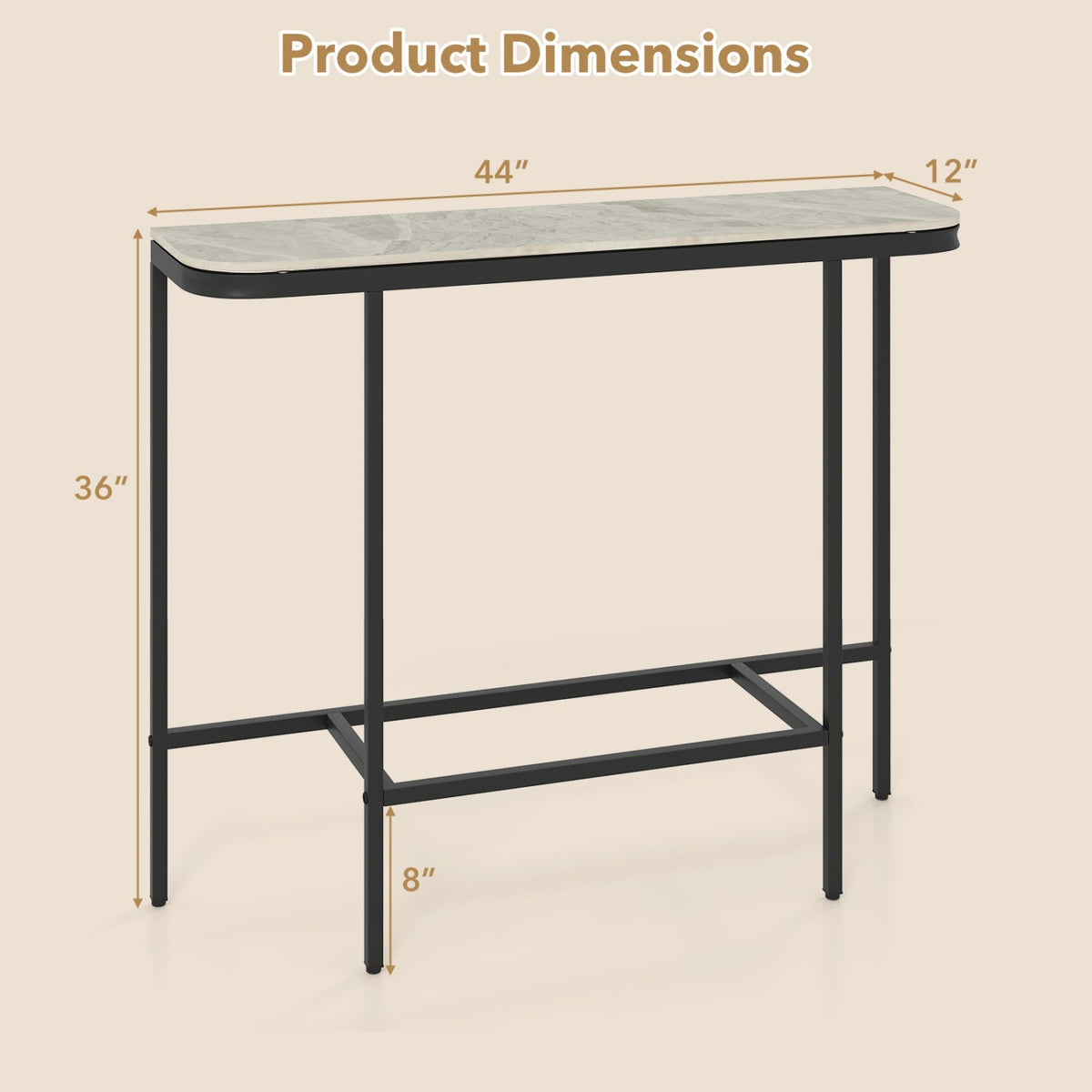 Console Table 44-Inch Entryway Table with Faux Marble Tabletop and Heavy-Duty Metal Frame