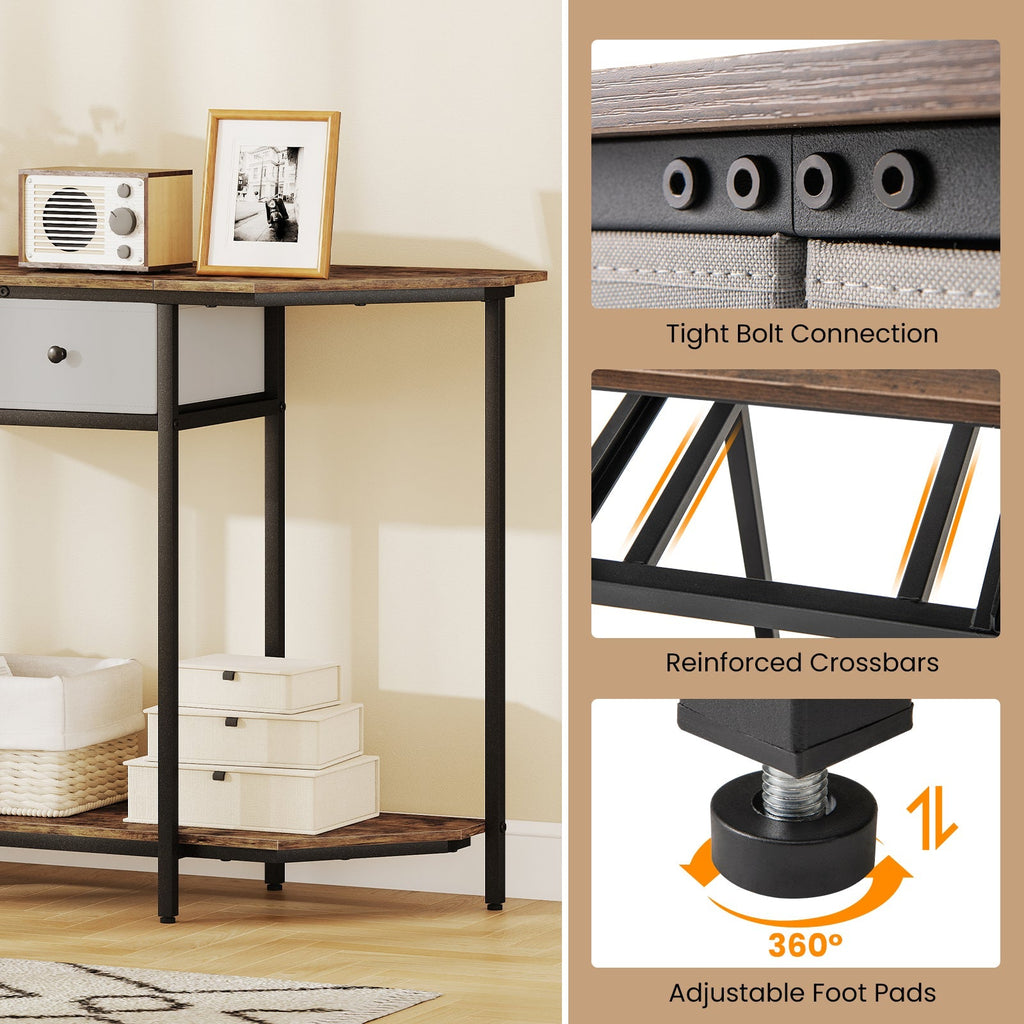 Console Table with 2 Drawers and Open Storage Shelf-Rustic Brown