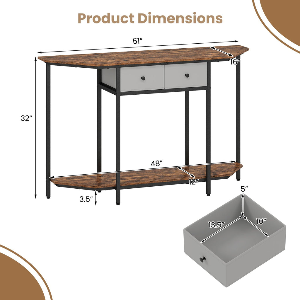 Console Table with 2 Drawers and Open Storage Shelf-Rustic Brown