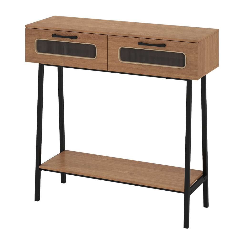 Console Table with LED Lights and Open Shelf - Natural