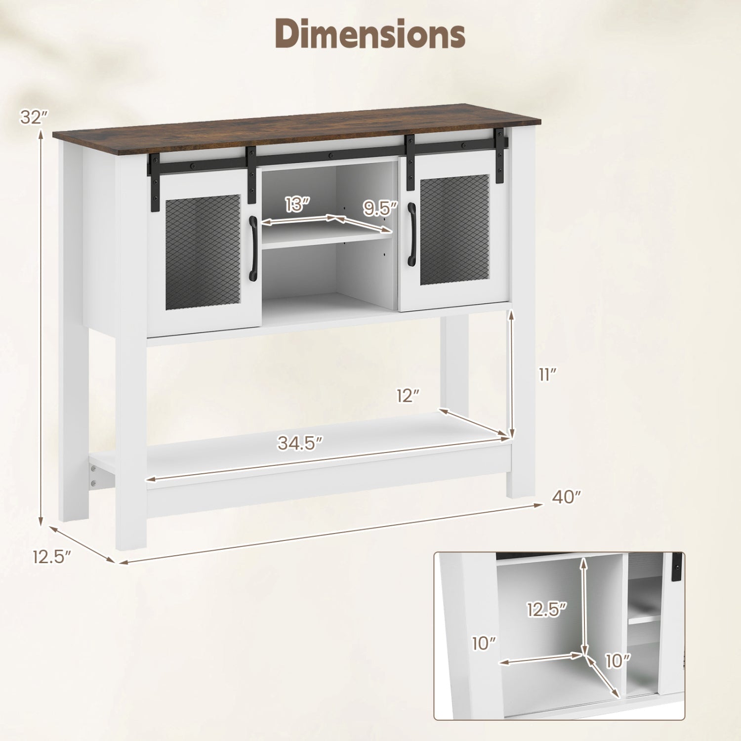 Console Table with Sliding Barn Doors and Storage Cabinets