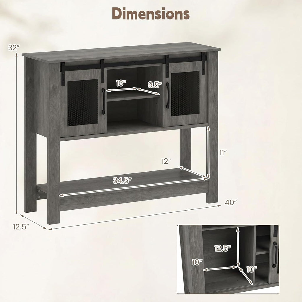 Console Table with Sliding Barn Doors and Storage - Gray