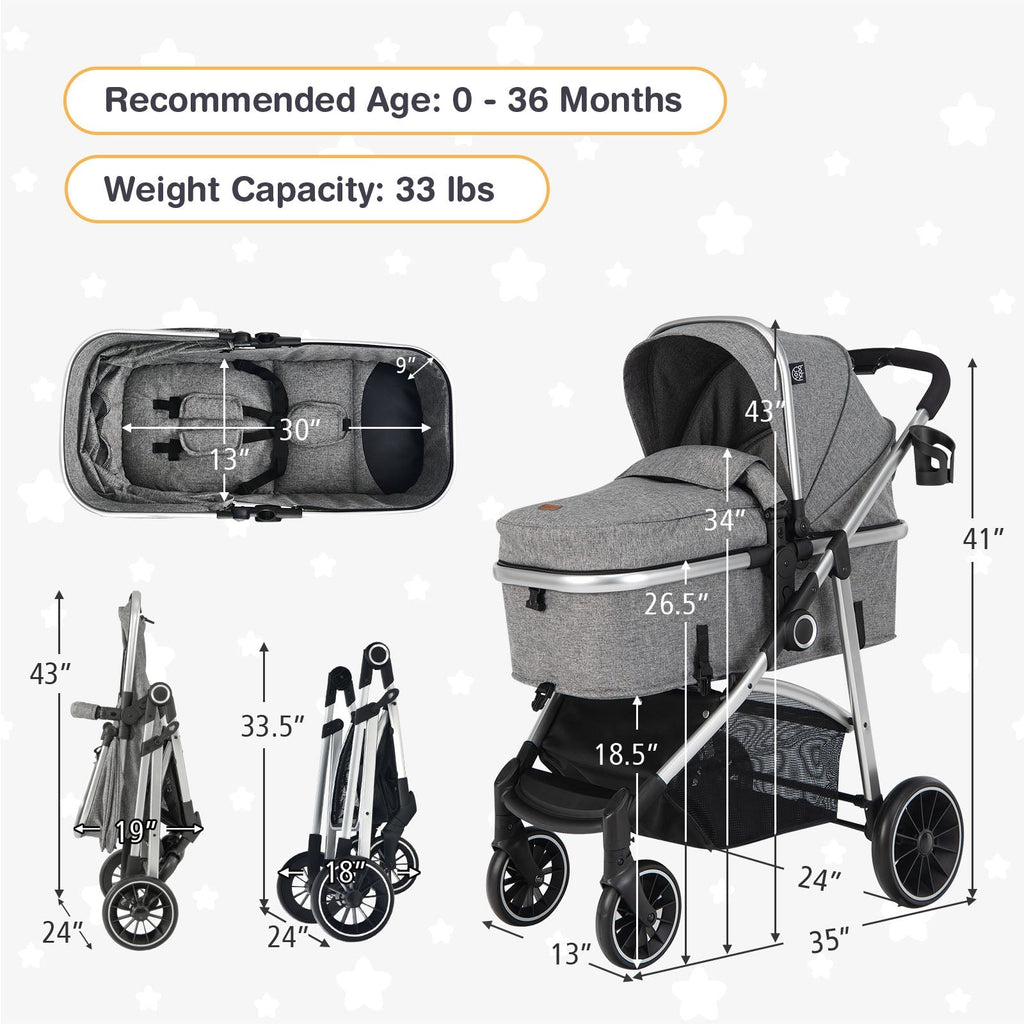 2-in-1 Convertible Baby Stroller with Reversible Seat
