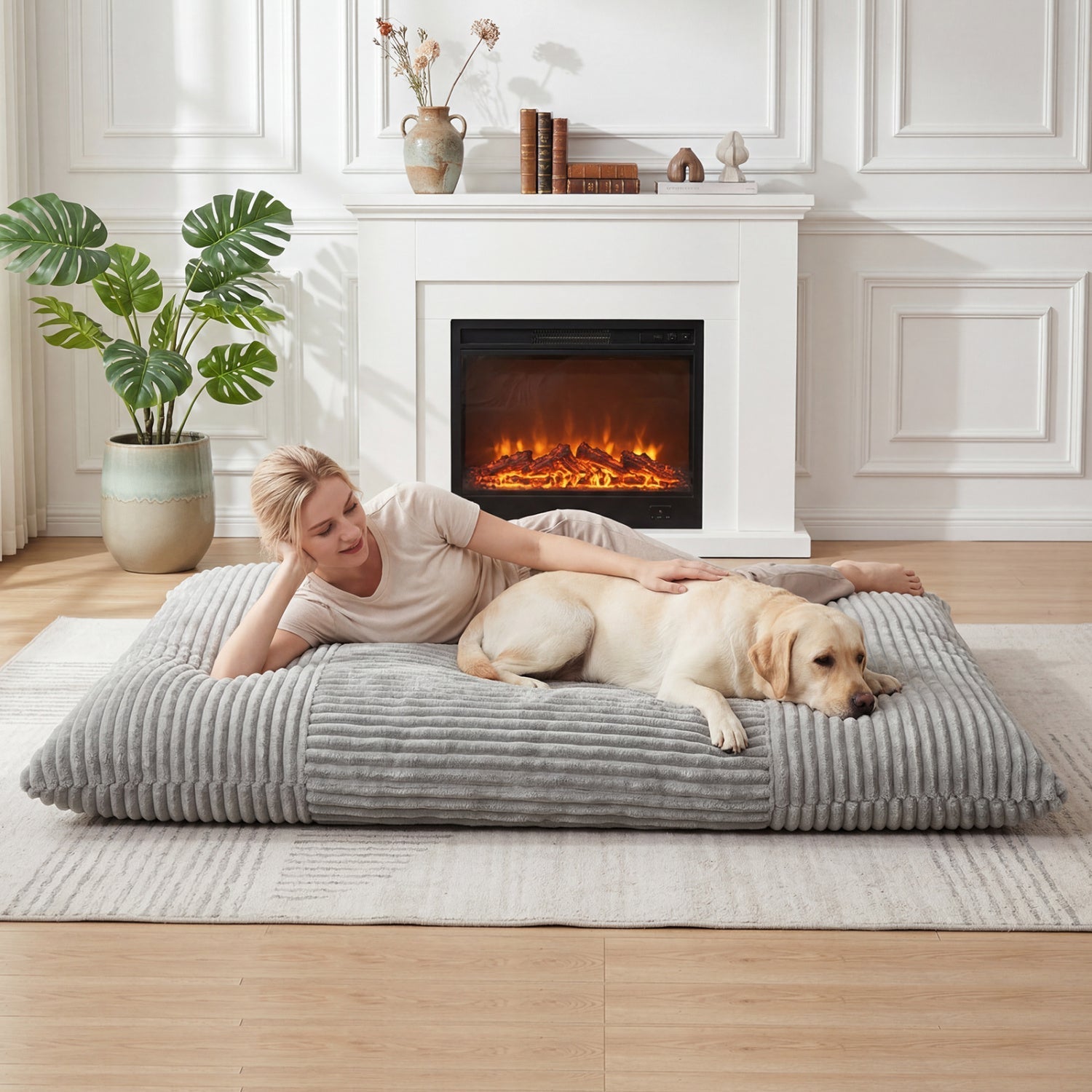 Convertible Bean Bag Floor Sofa with Washable Corduroy Cover