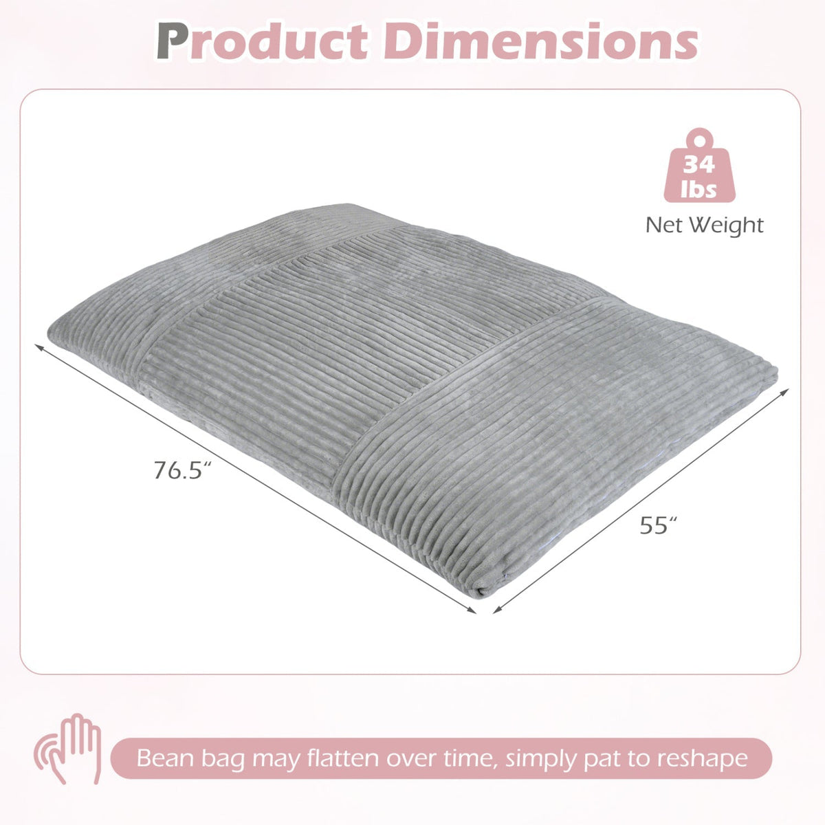 Convertible Bean Bag Floor Sofa with Washable Corduroy Cover