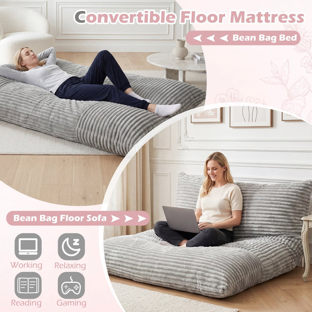 Convertible Bean Bag Floor Sofa with Washable Corduroy Cover