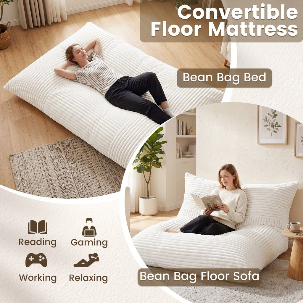 Convertible Bean Bag Floor Sofa with Washable Corduroy Cover