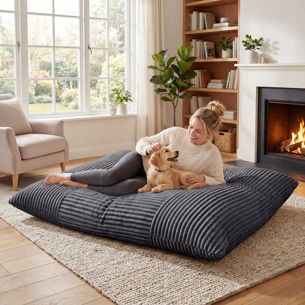Convertible Bean Bag Floor Sofa with Washable Corduroy Cover