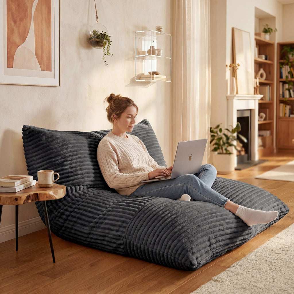 Convertible Bean Bag Floor Sofa with Washable Corduroy Cover