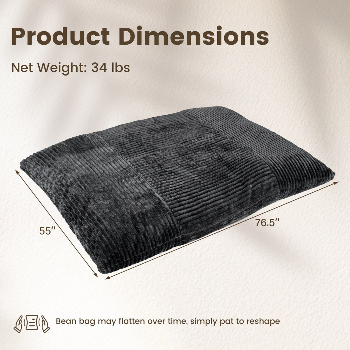 Convertible Bean Bag Floor Sofa with Washable Corduroy Cover