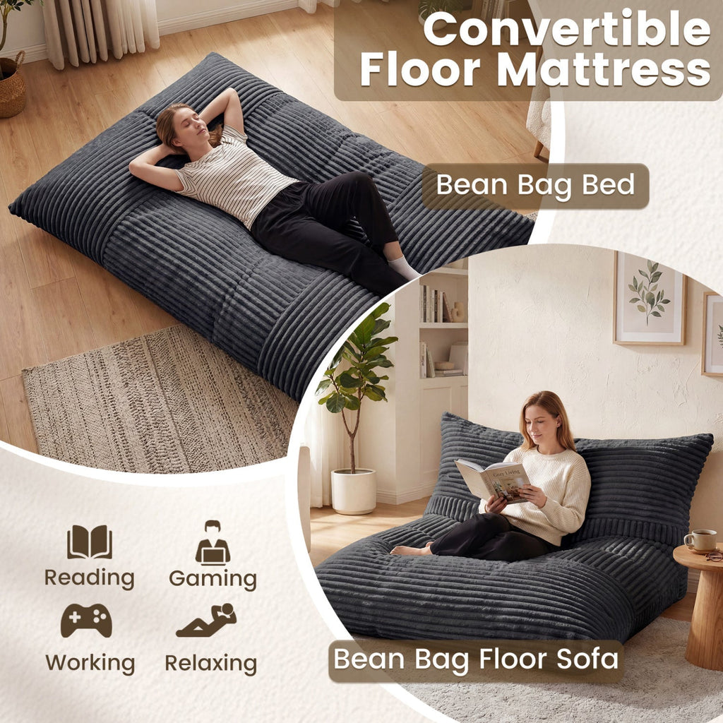 Convertible Bean Bag Floor Sofa with Washable Corduroy Cover
