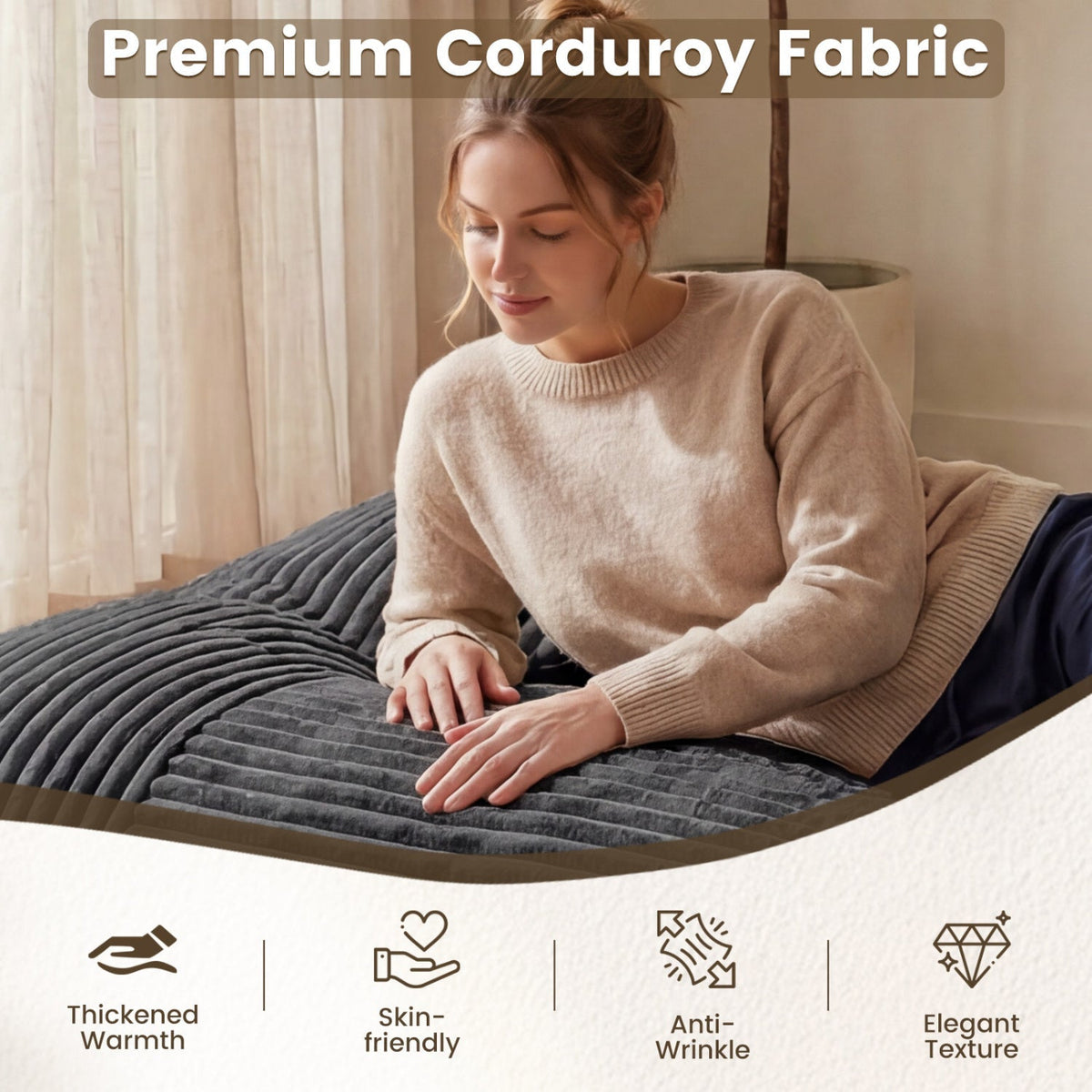 Convertible Bean Bag Floor Sofa with Washable Corduroy Cover