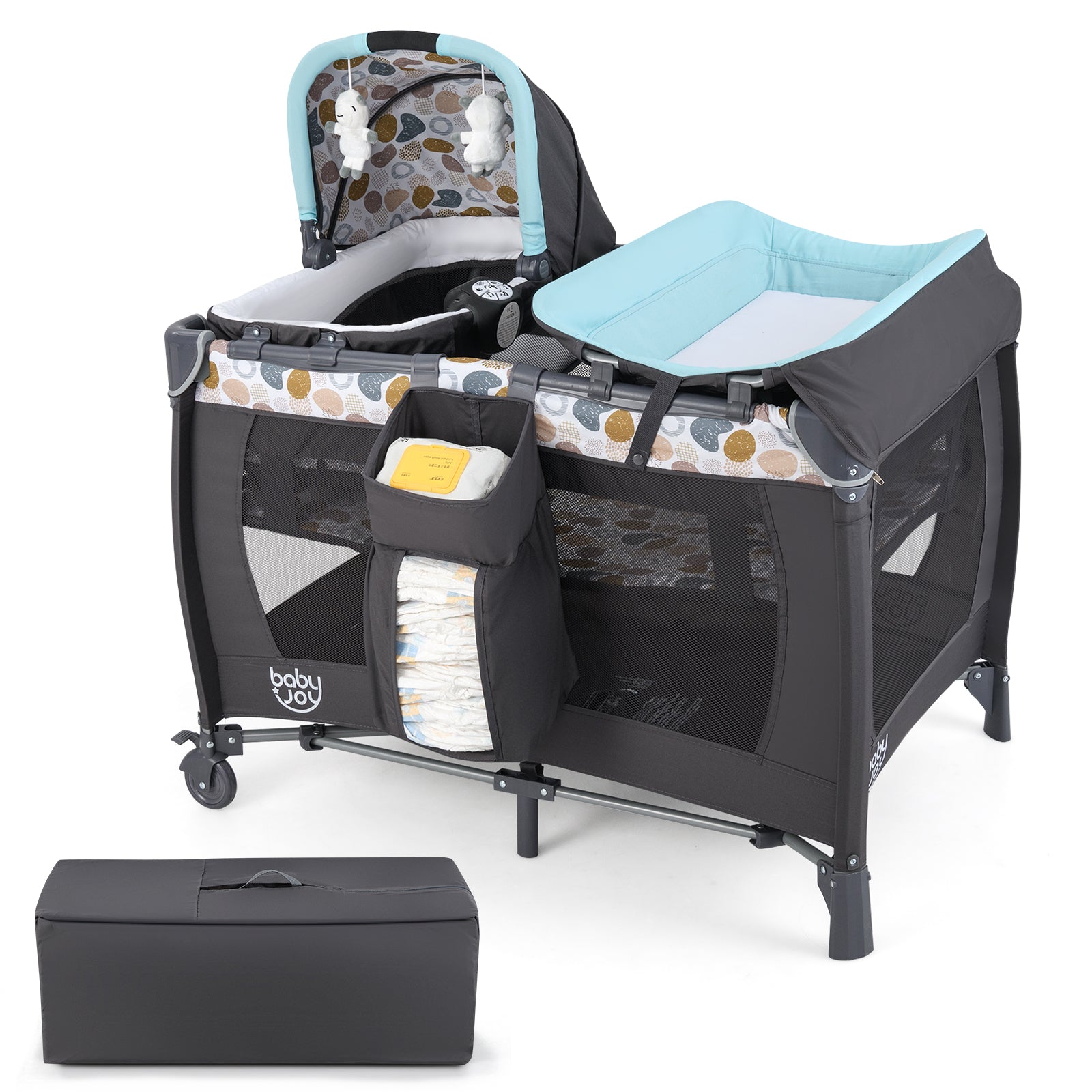 4-in-1 Convertible Portable Baby Playard Newborn Napper with Music and Toys