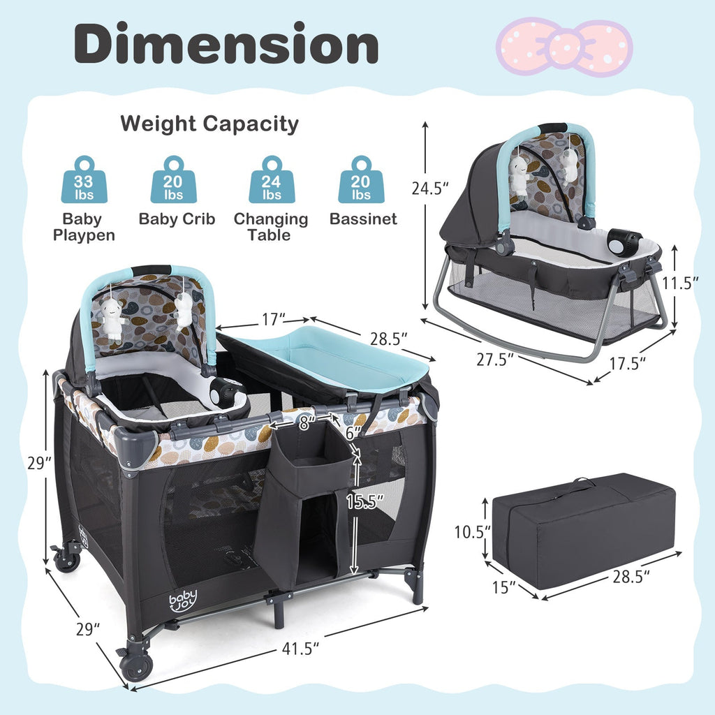 4-in-1 Convertible Portable Baby Playard Newborn Napper with Music and Toys