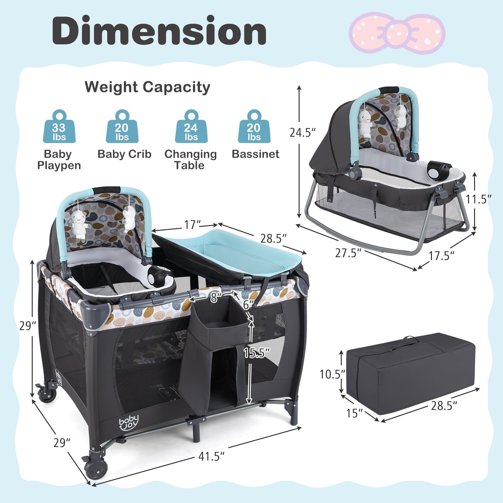 4-in-1 Convertible Portable Baby Playard Newborn Napper with Music and Toys