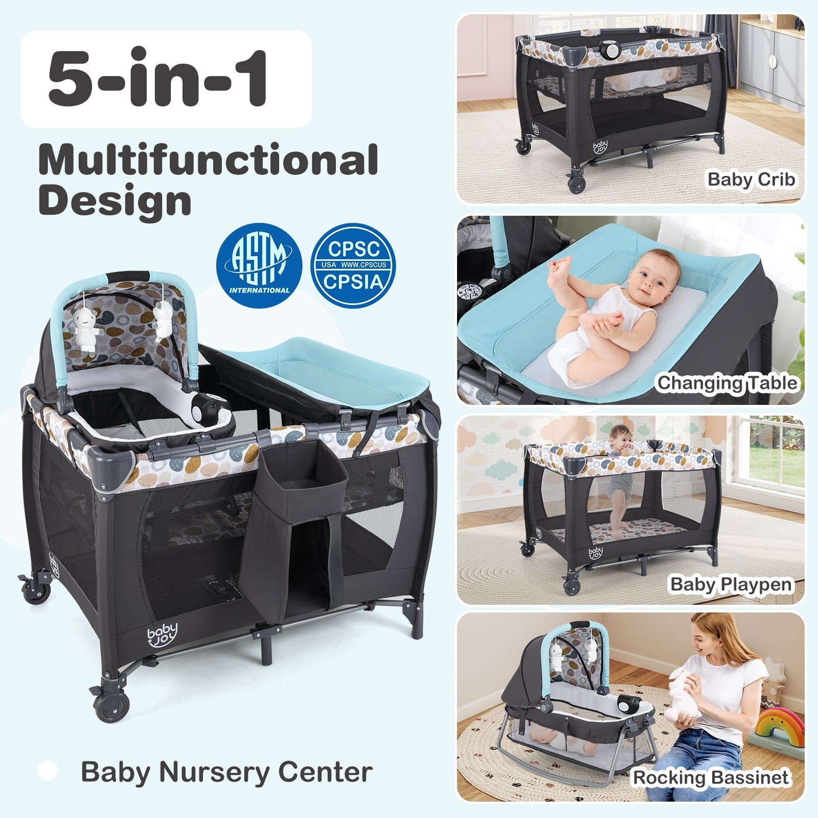 4-in-1 Convertible Portable Baby Playard Newborn Napper with Music and Toys
