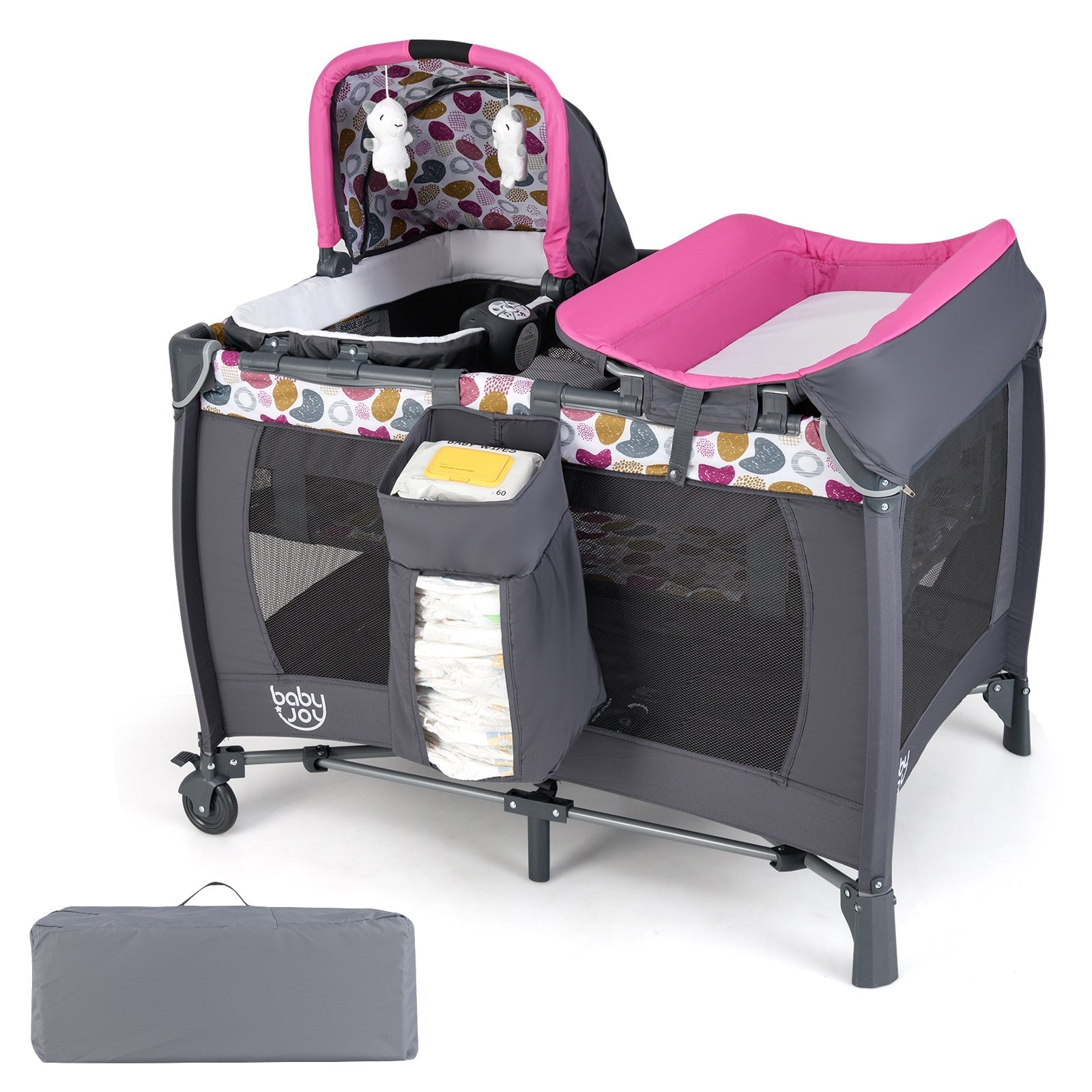 4-in-1 Convertible Portable Baby Playard Newborn Napper with Music and Toys