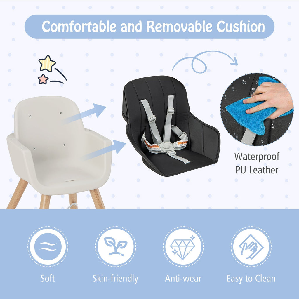 3-in-1 Convertible Wooden High Chair with Cushion