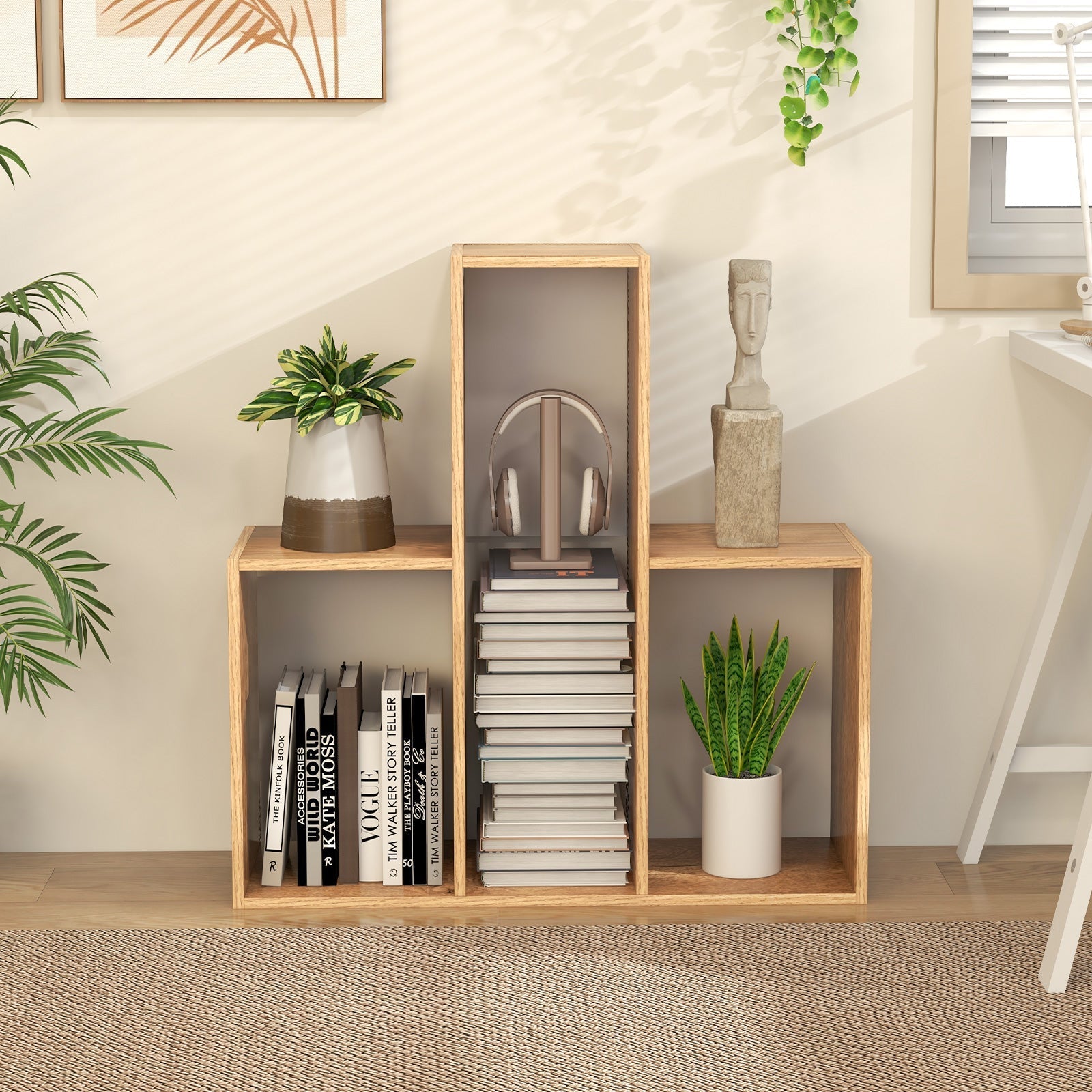 Convex Bookshelf 3-Shelf Open Bookcase Room Organizer with Anti-Toppling Device