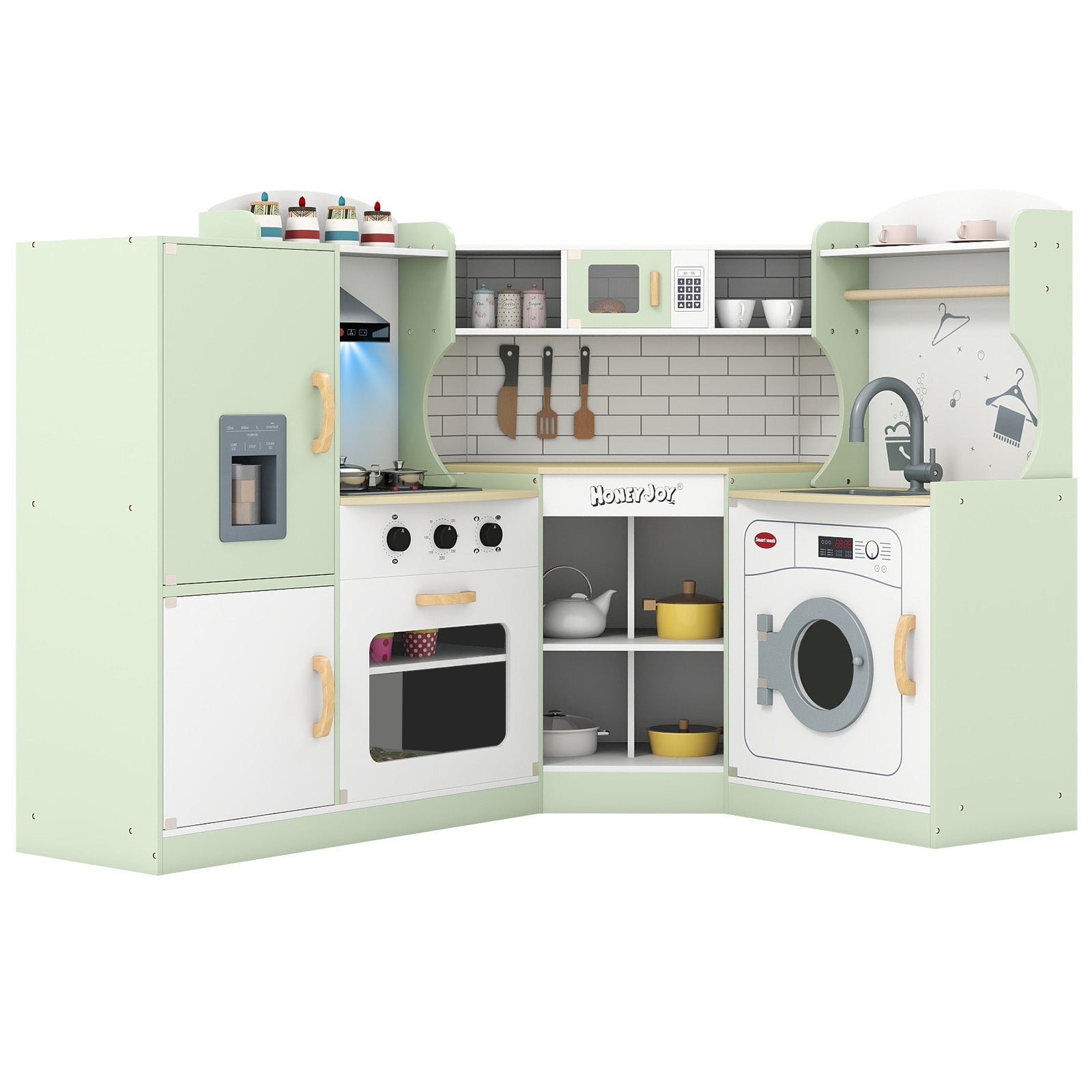 Corner Kids Play Kitchen with Washing Machine and Ice Maker Gift for Boys Girls