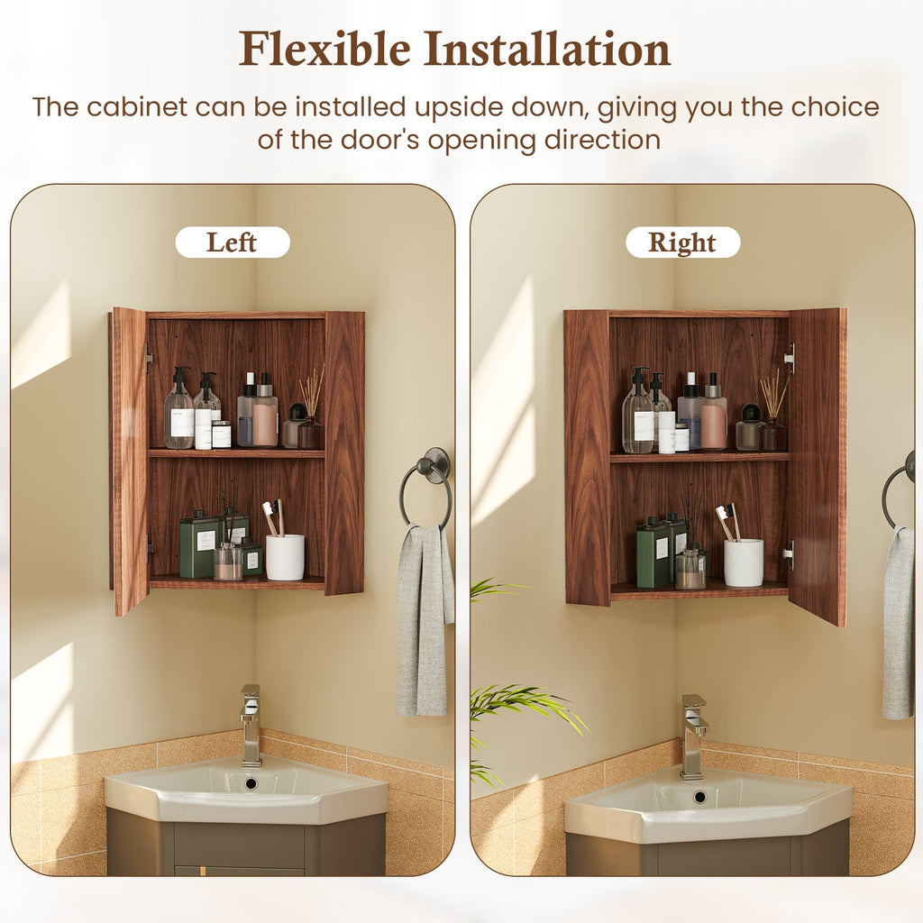 Corner Medicine Cabinet with Mirror with Open Mirror Door and Adjustable Shelf