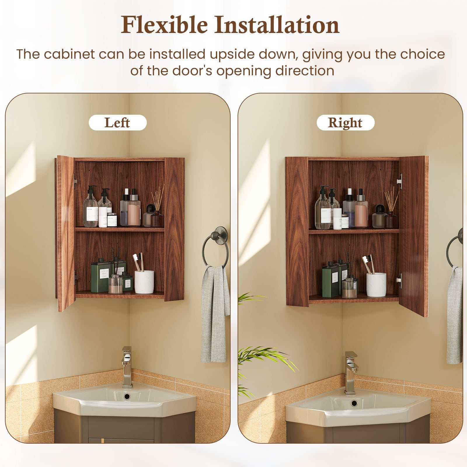 Corner Medicine Cabinet with Mirror with Open Mirror Door and Adjustable Shelf