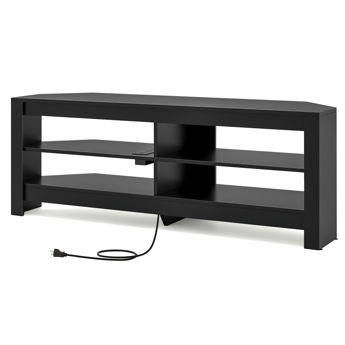 Corner TV Stand with Power Outlet and 4 Open Storage Shelves