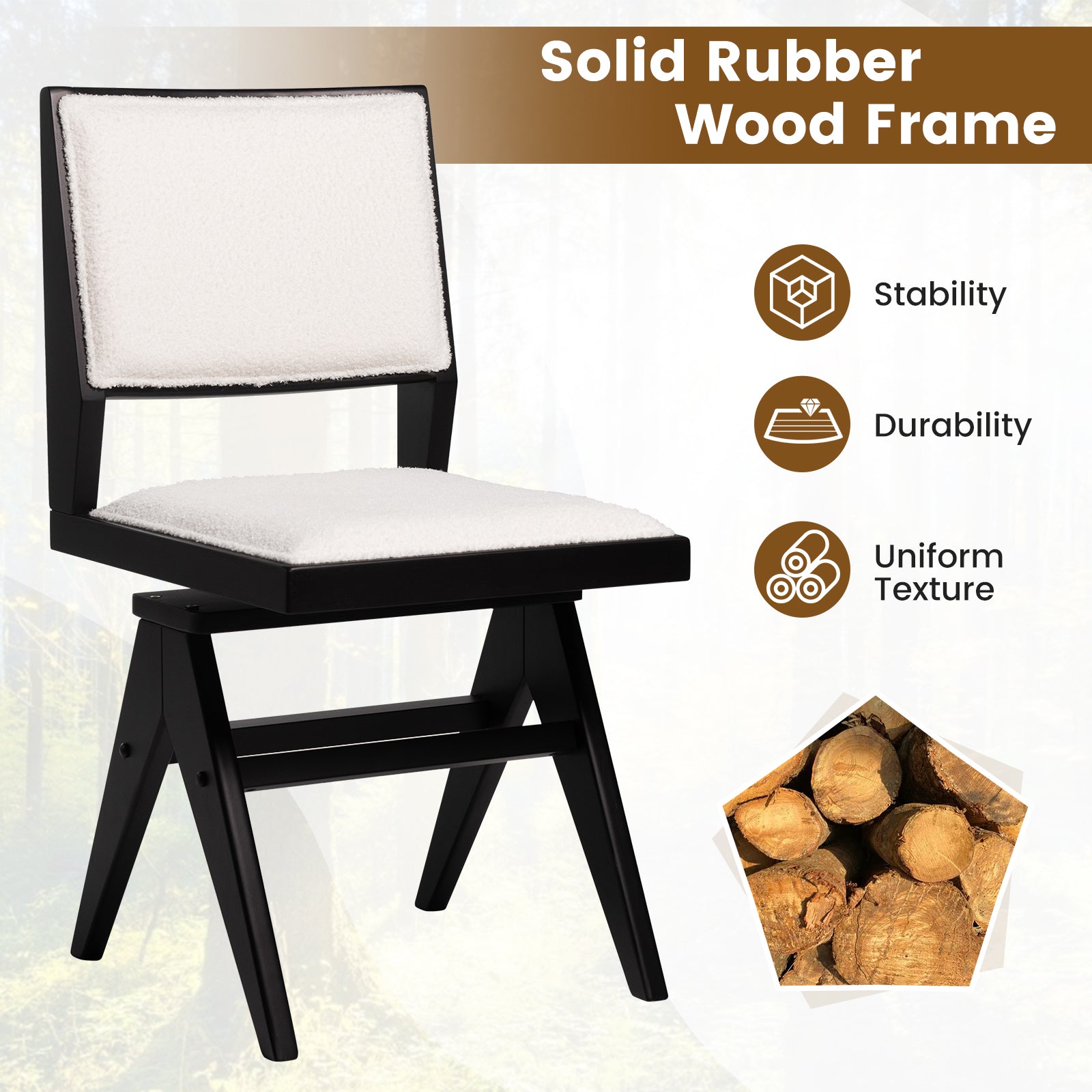 Swivel Wooden Dining Chair Set of 2 with Rubber Wood Frame and Padded Seat-Black