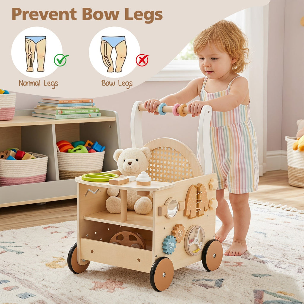 Wooden Push Walker 13-in-1 Activity Center with Storage