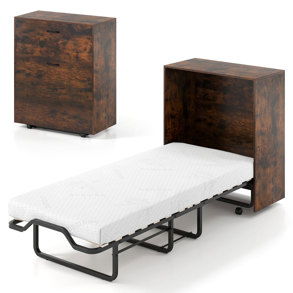 Cot Size Murphy Bed with Foldable Bed and Lockable Wheels