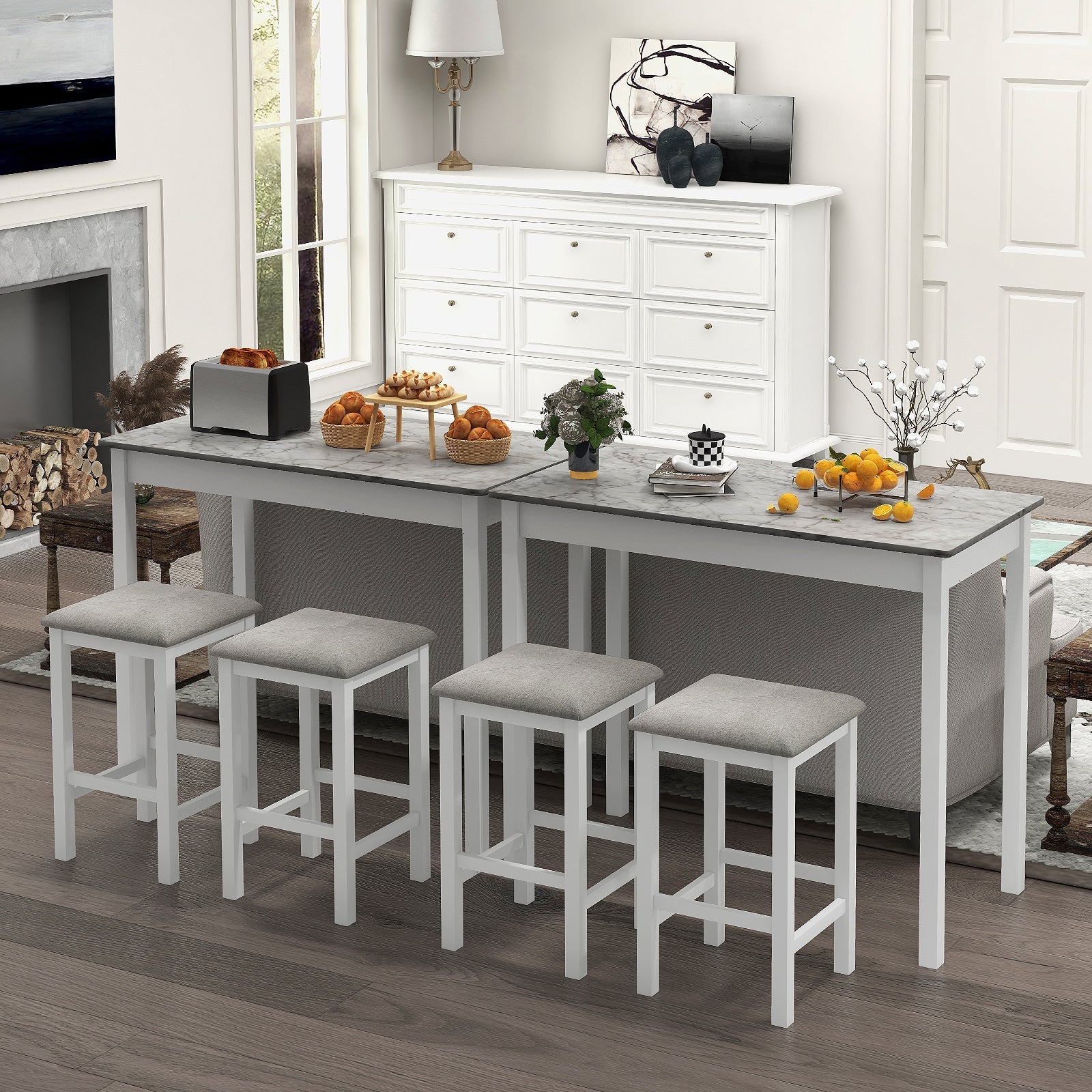 Counter-Height Dining Table and 2 Upholstered Bar Stools