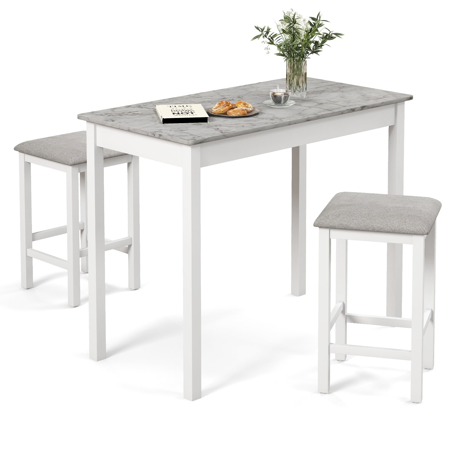 Counter-Height Dining Table and 2 Upholstered Bar Stools