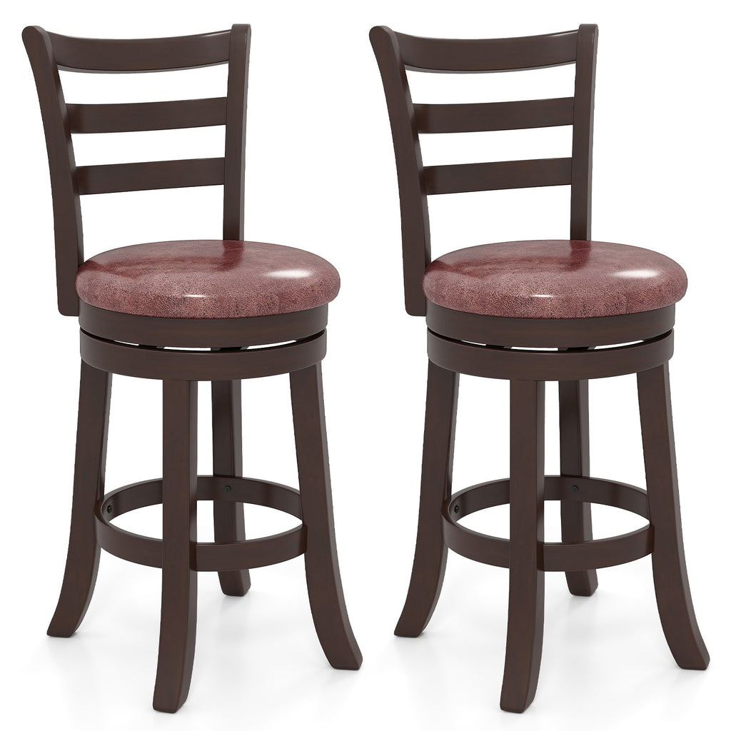 Counter Height Swivel Barstools Set of 2 with Faux Leather Seat and Wrap-around Footrest