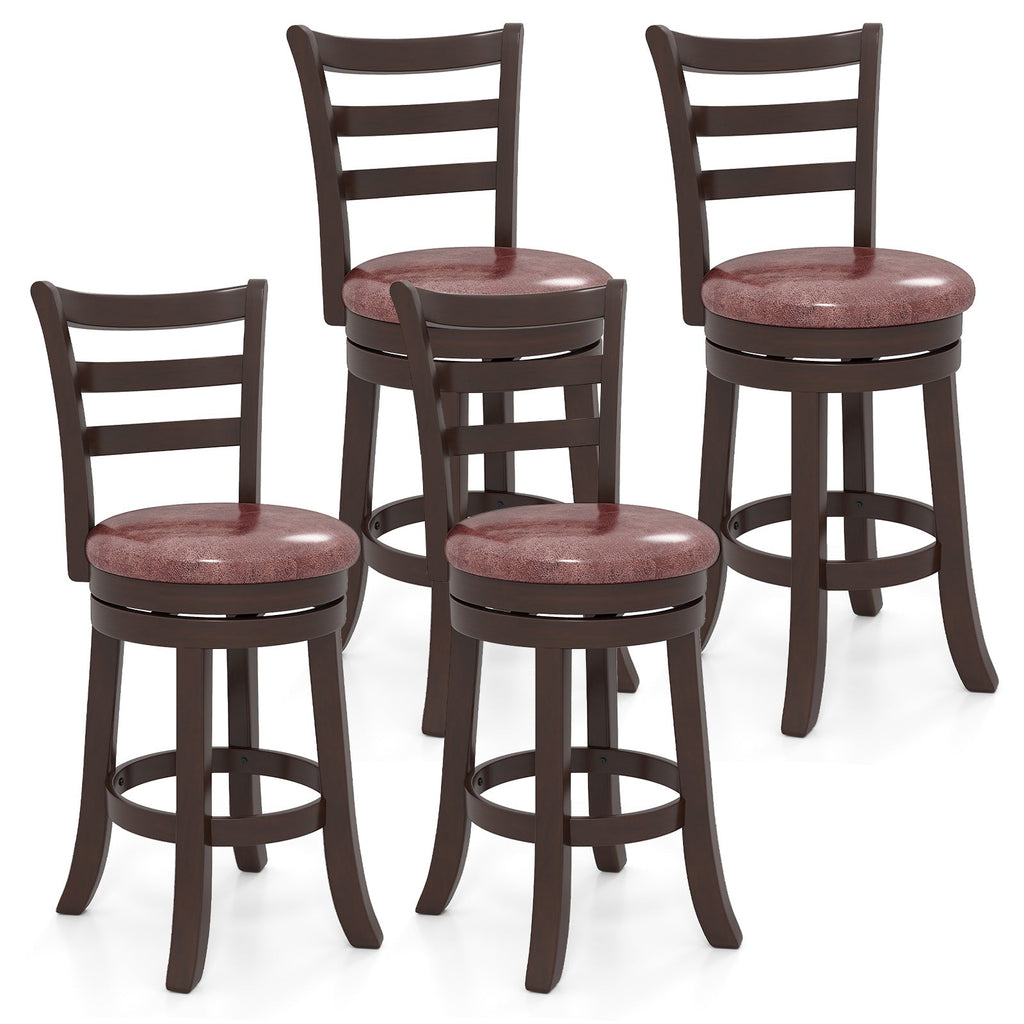 Counter Height Swivel Barstools Set of 2 with Faux Leather Seat and Wrap-around Footrest